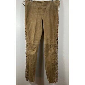 Womens Vintage B Lucid Tan Pig Split Leather Lace‎ Western Cowgirl Pants 12